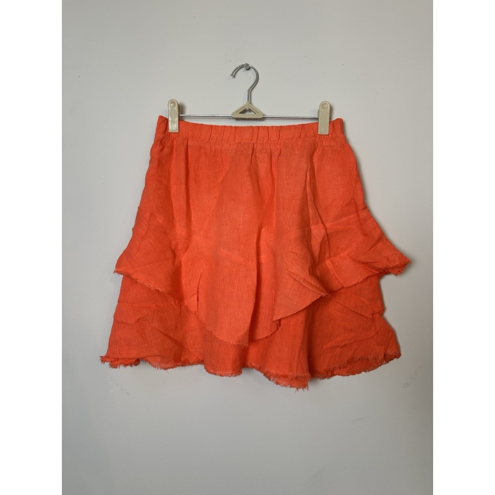 Krisa Coral linen tiered‎ mini skirt Size Small NEW pink Peach Elastic Waist